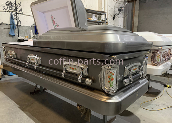 Dignified Farewell Steel Casket Box Decorable For Funeral Arrangements