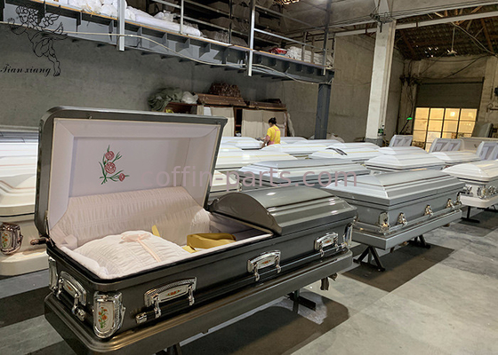 Dignified Farewell Steel Casket Box Decorable For Funeral Arrangements